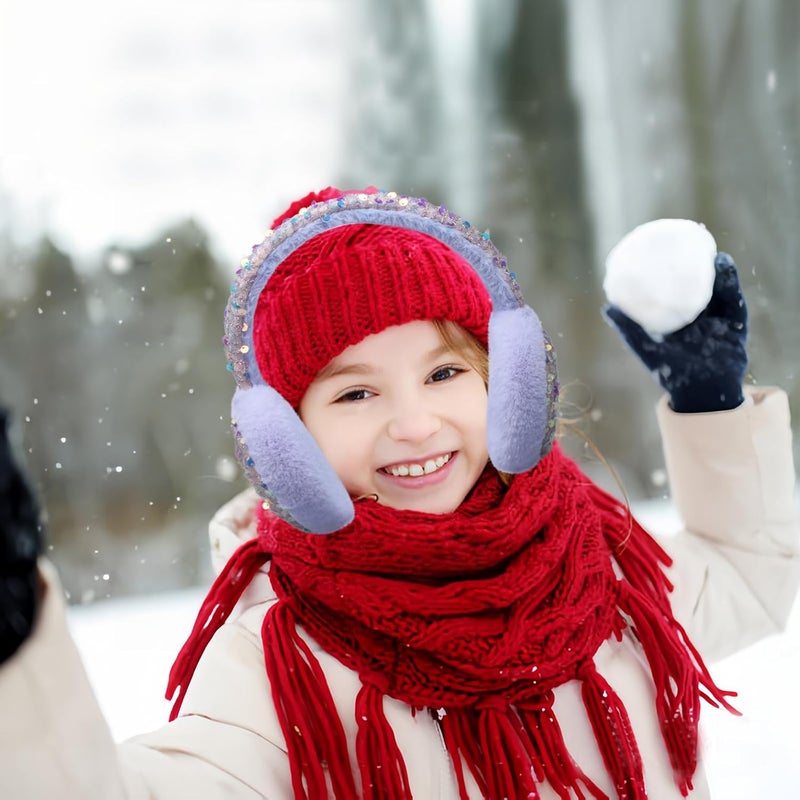 GSFY Ear Muffs Gloves Set for Kids Girls Adjustable Winter Sequin Faux Fur Windproof Warm Ear Warmer Outdoor - Image 5